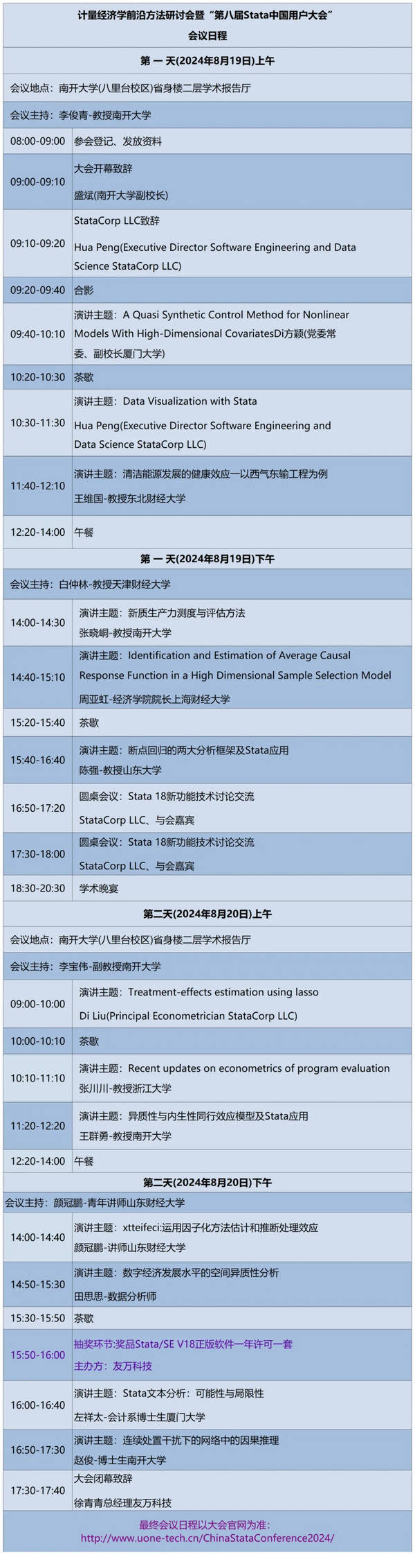 计量经济学前沿方法研讨会暨“第八届Stata中国用户大会—会议日程