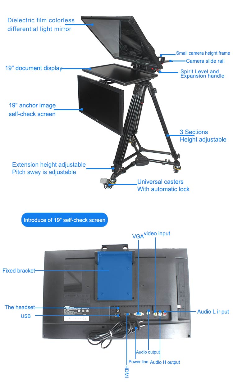 19寸监视提词器大屏幕带监看器专业播音演讲相机提字器TDK-ZT19S