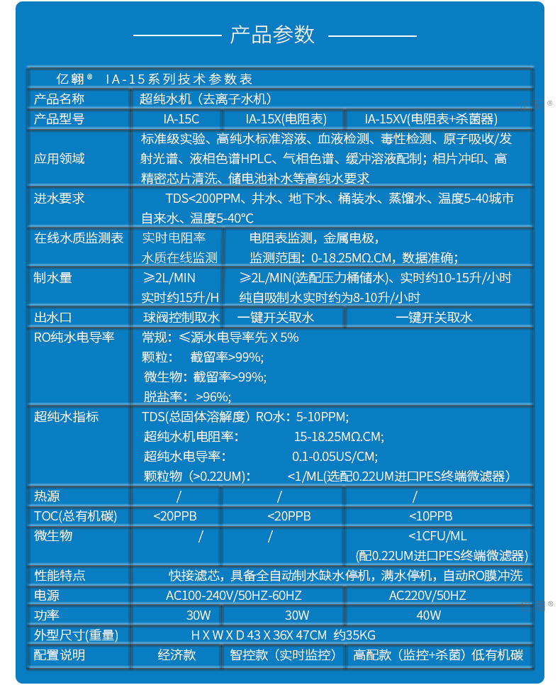 亿翱IA-15X实验室超纯水机科研化验用去离子水机生化仪用净化水机